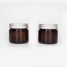 2 oz / 60 ml Amber Thick Glass Straight Sided Jar Cream Jar With Silver Metal Airtight Lid For Beauty Products